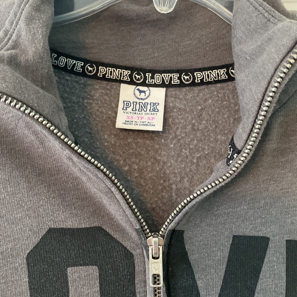 LOVE PINK Y2k Grey Quarter Zip Pullover with Pocket & Dog Logo - Picture 3 of 5